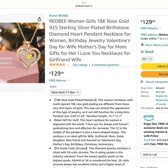 💖See New Listing💖 Redbee November Birthstone Heart Necklace New - Picture 13 of 16